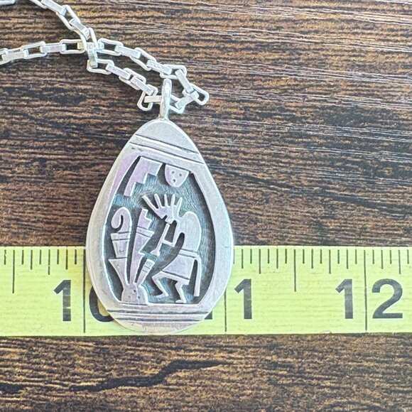 VTG Sterling Silver 925 Kokopelli Oval Link Chain Pendant Necklace 25.5" Length - Picture 14 of 16
